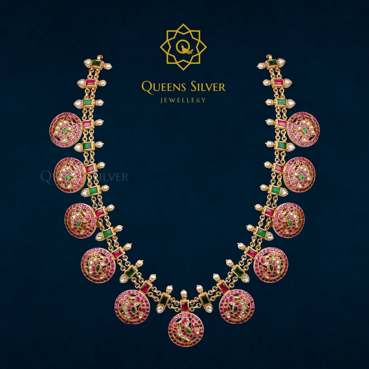 Kundan Bottumala Long QSKBLN0003 - queens silver jewellery