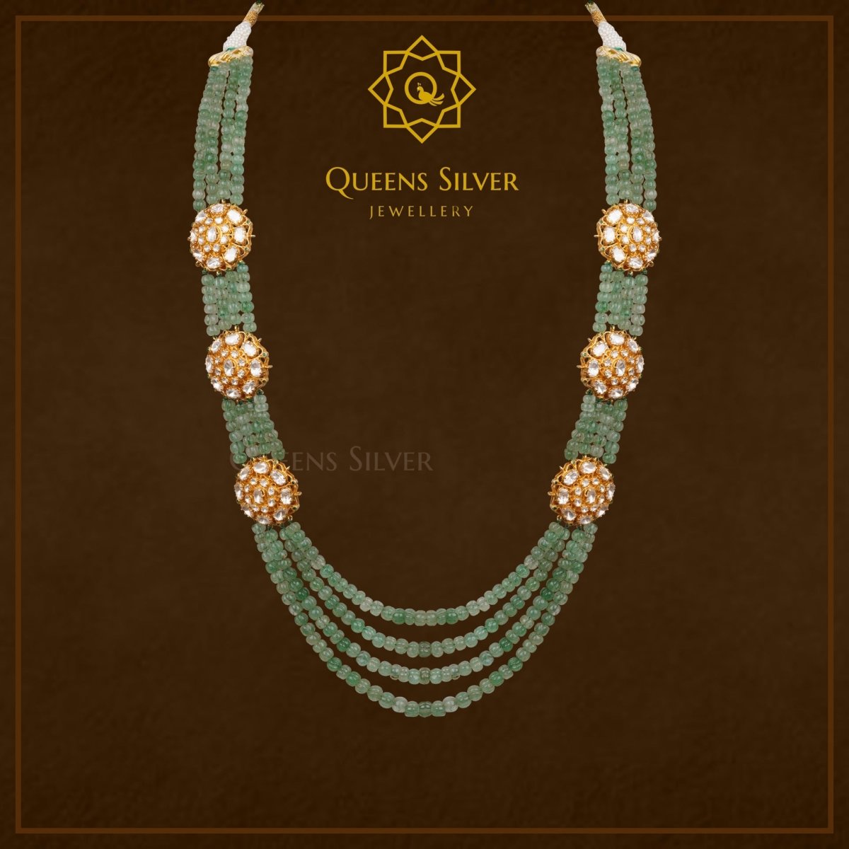 Moissanite Pendant With Pumpkin Beads QSMPB0003 - Queen Silver Jewellery