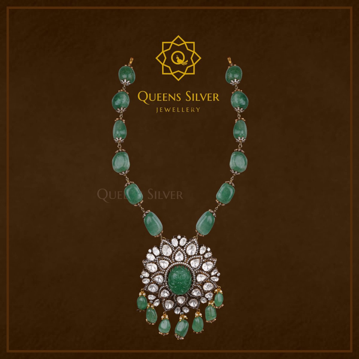 Victorian Pendant With Beads QSVPB0001 - Queen Silver Jewellery