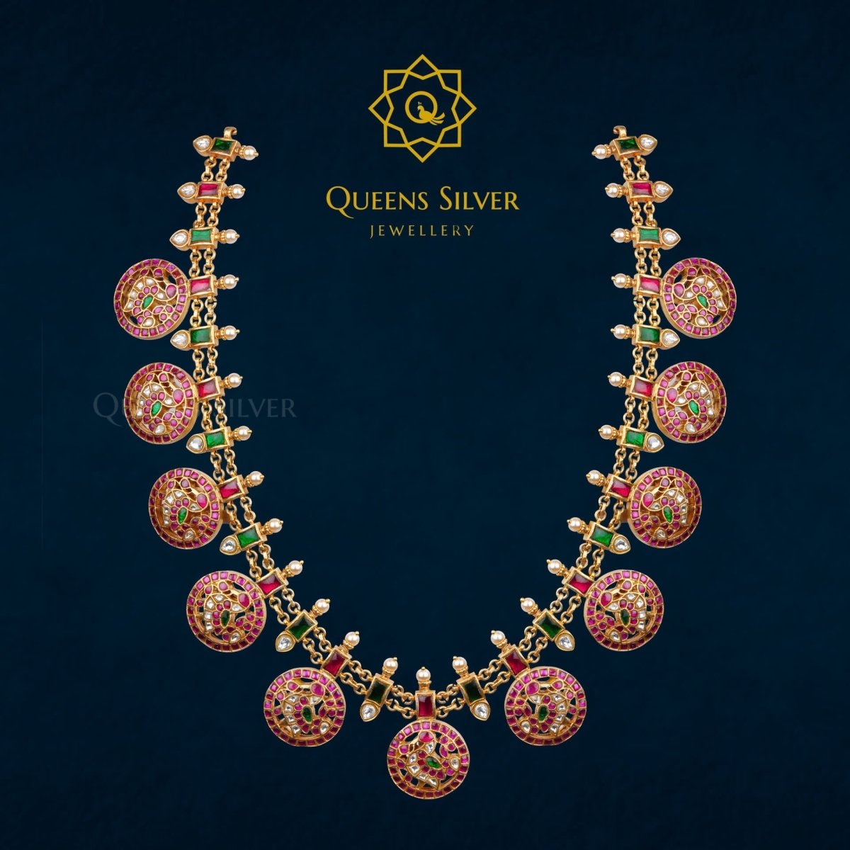 Kundan Bottumala Long QSKBLN0003 - queens silver jewellery