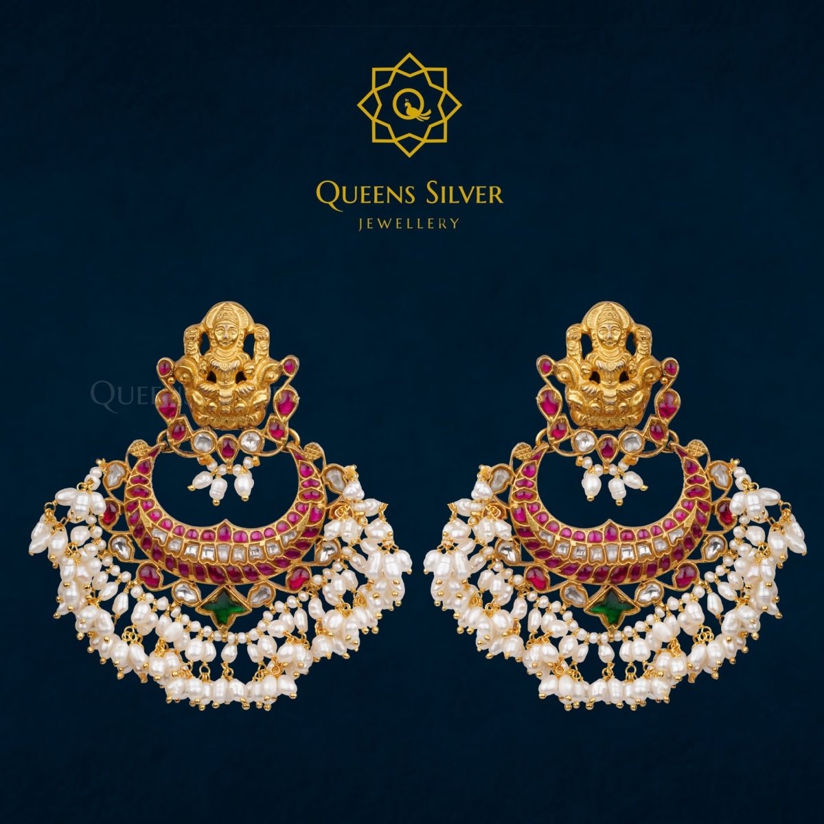 Kundan Hanggings QSKH0001 - queens silver jewellery