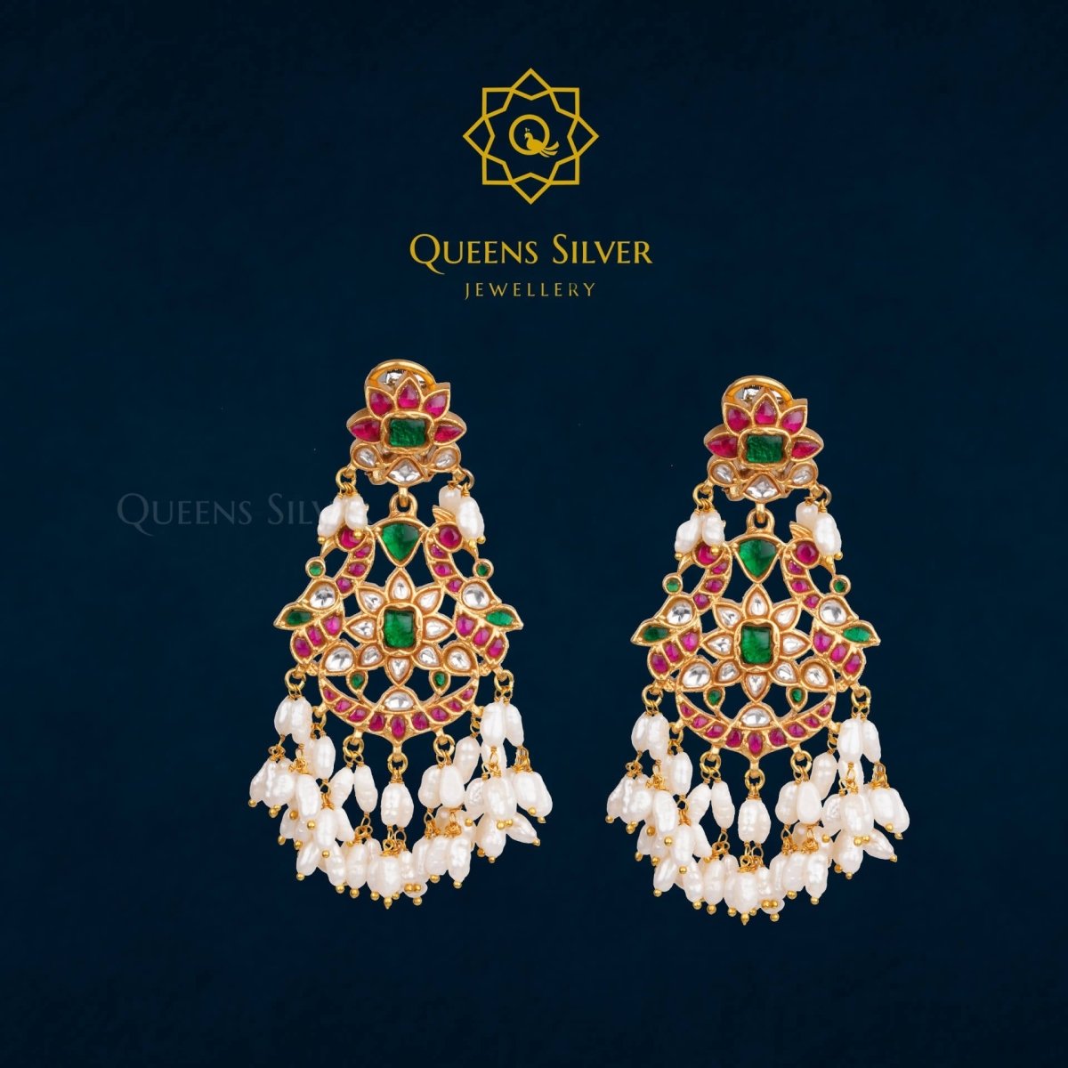 Kundan Hanggings QSKH0002 - queens silver jewellery