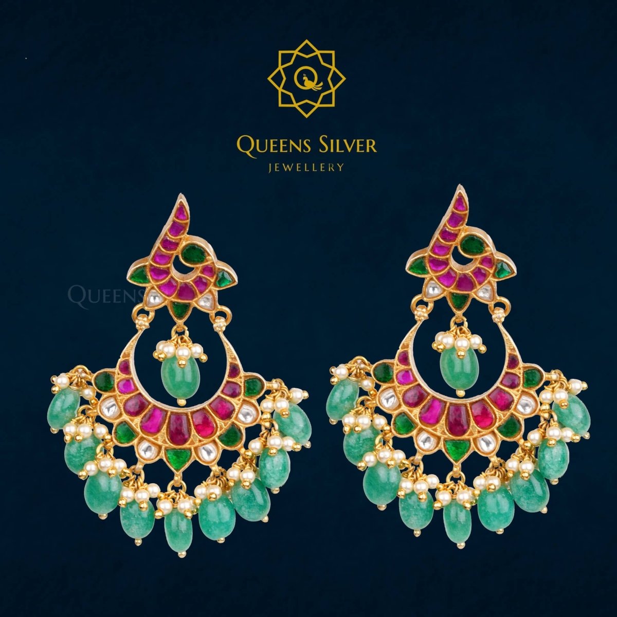 Kundan Hanggings QSKH0003 - queens silver jewellery