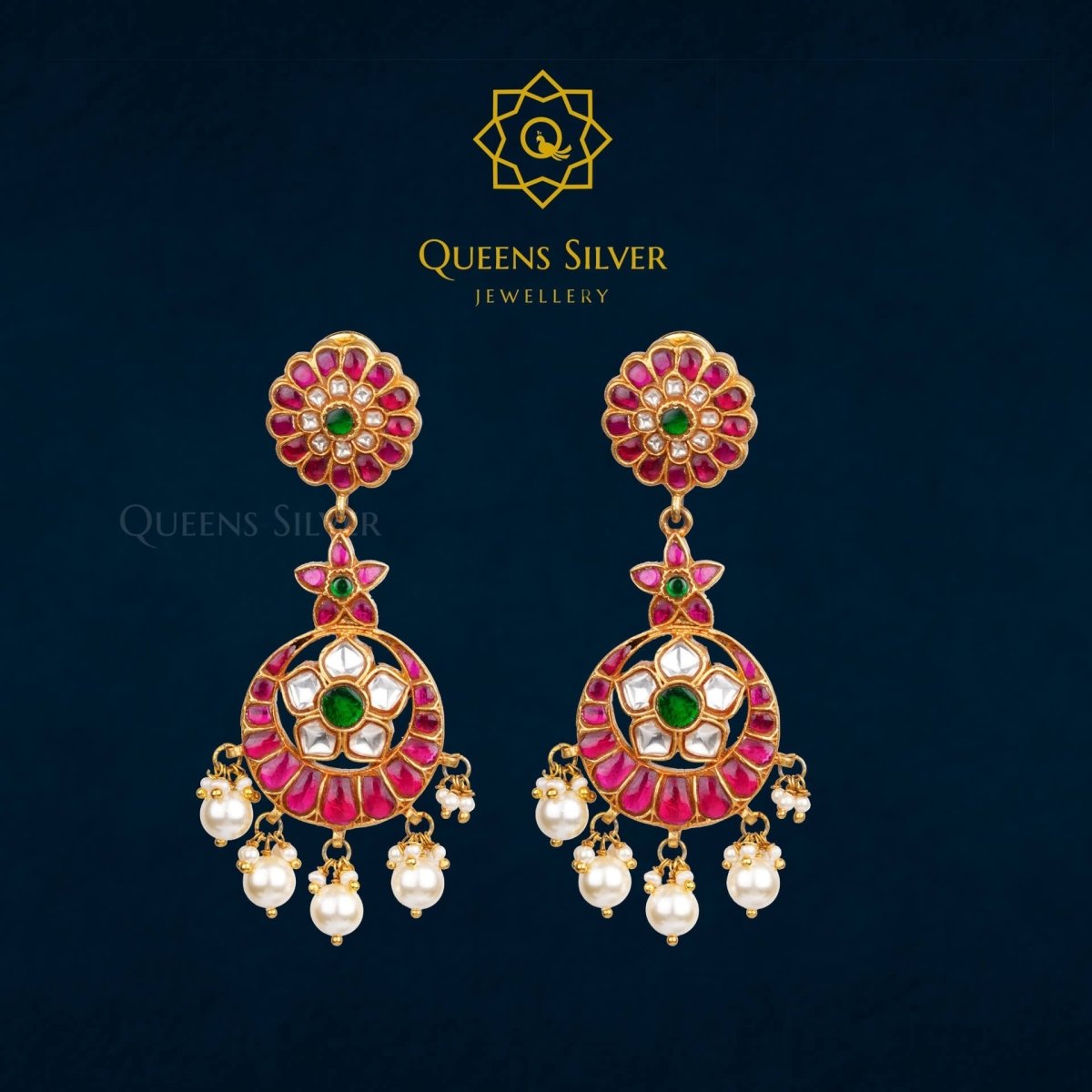 Kundan Hanggings QSKH0004 - queens silver jewellery