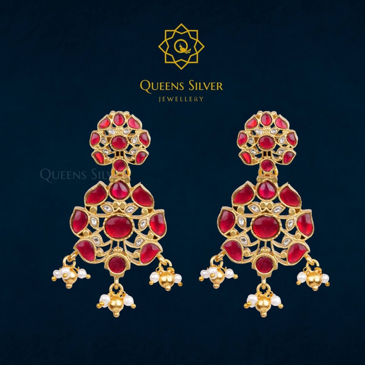 Kundan Hanggings QSKH0005 - queens silver jewellery