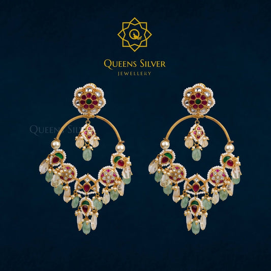 Kundan Hanggings QSKH0006 - queens silver jewellery