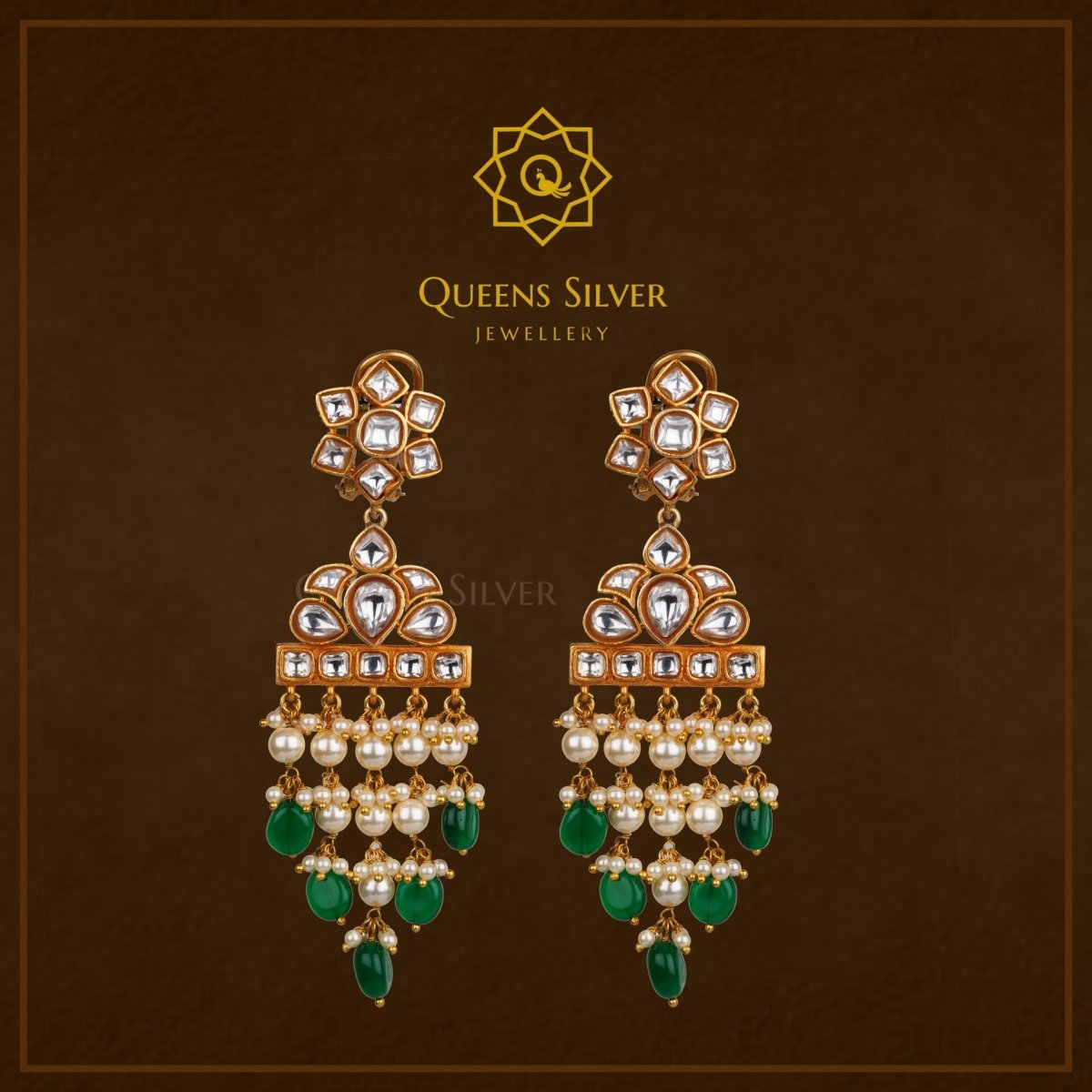 Kundan Hanngings QSKH0011 - Queen Silver Jewellery