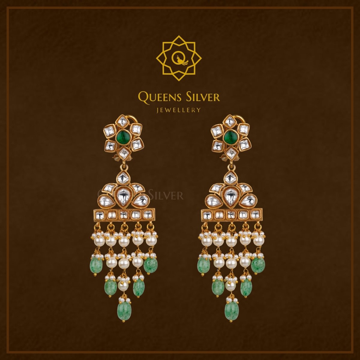 Kundan Hanngings QSKH0012 - Queen Silver Jewellery