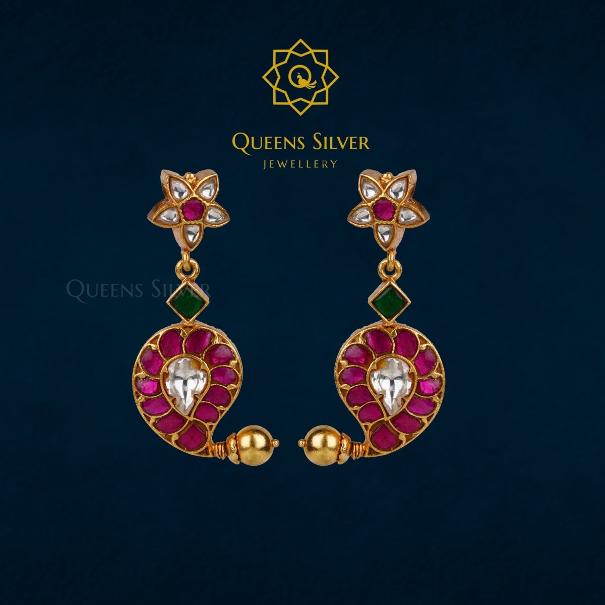 Kundan Hanngings QSKH0013 - Queen Silver Jewellery