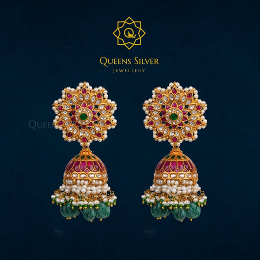 Kundan Jhumkas QSKJ0001 - queens silver jewellery