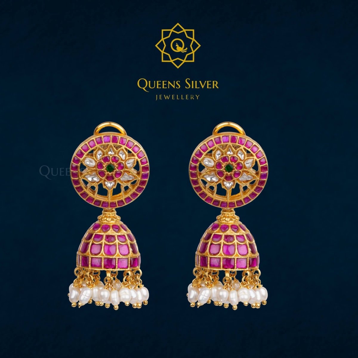 Kundan Jhumkas QSKJ0002 - queens silver jewellery