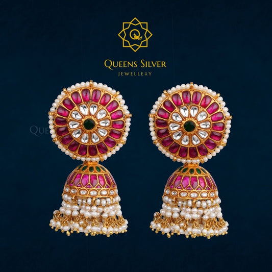 Kundan Jhumkas QSKJ0003 - queens silver jewellery