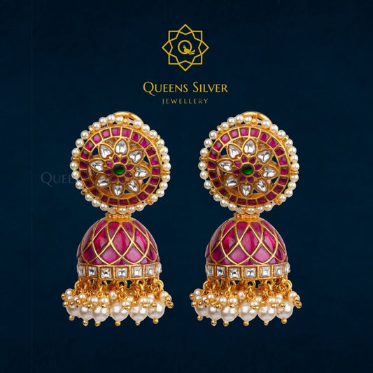 Kundan Jhumkas QSKJ0005 - queens silver jewellery