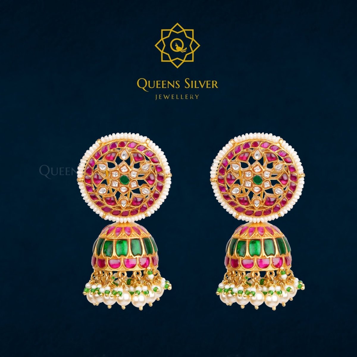 Kundan Jhumkas QSKJ0007 - queens silver jewellery