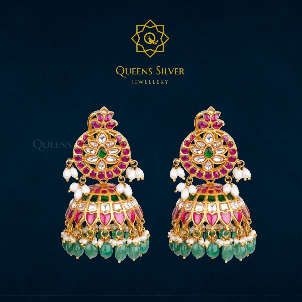 Kundan Jhumkas QSKJ0009 - queens silver jewellery