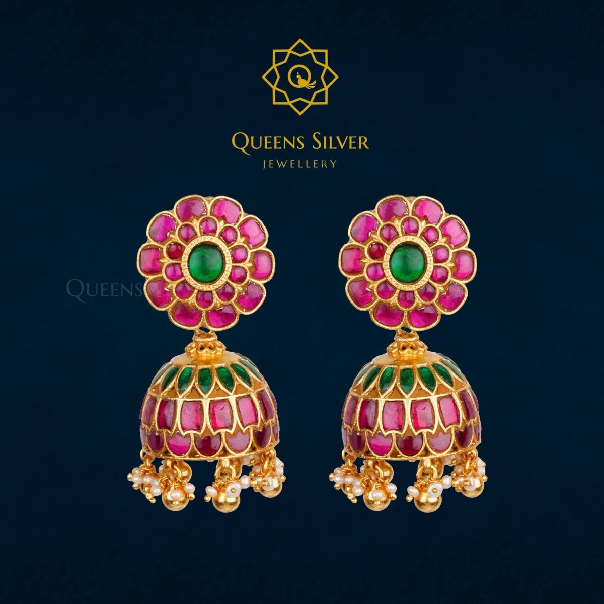 Kundan Jhumkas QSKJ0013 - queens silver jewellery