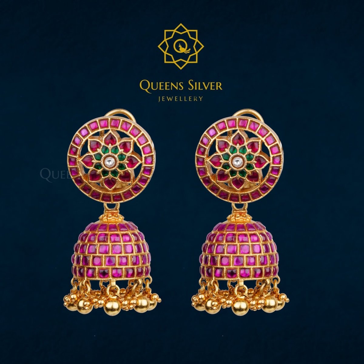 Kundan Jhumkas QSKJ0016 - queens silver jewellery