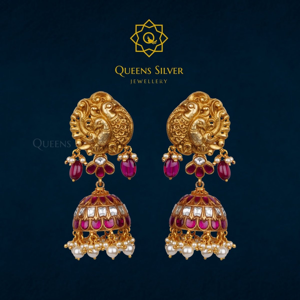 Kundan Jhumkas QSKJ0035 - Queen Silver Jewellery