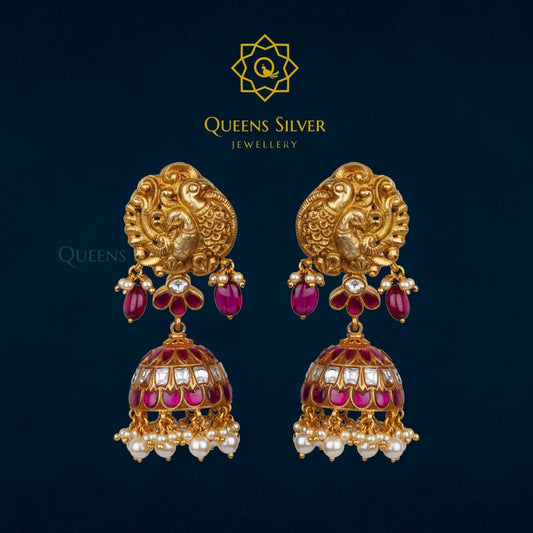 Kundan Jhumkas QSKJ0035 - Queen Silver Jewellery