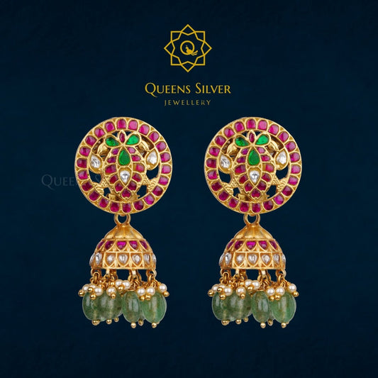 Kundan Jhumkas QSKJ0036 - Queen Silver Jewellery