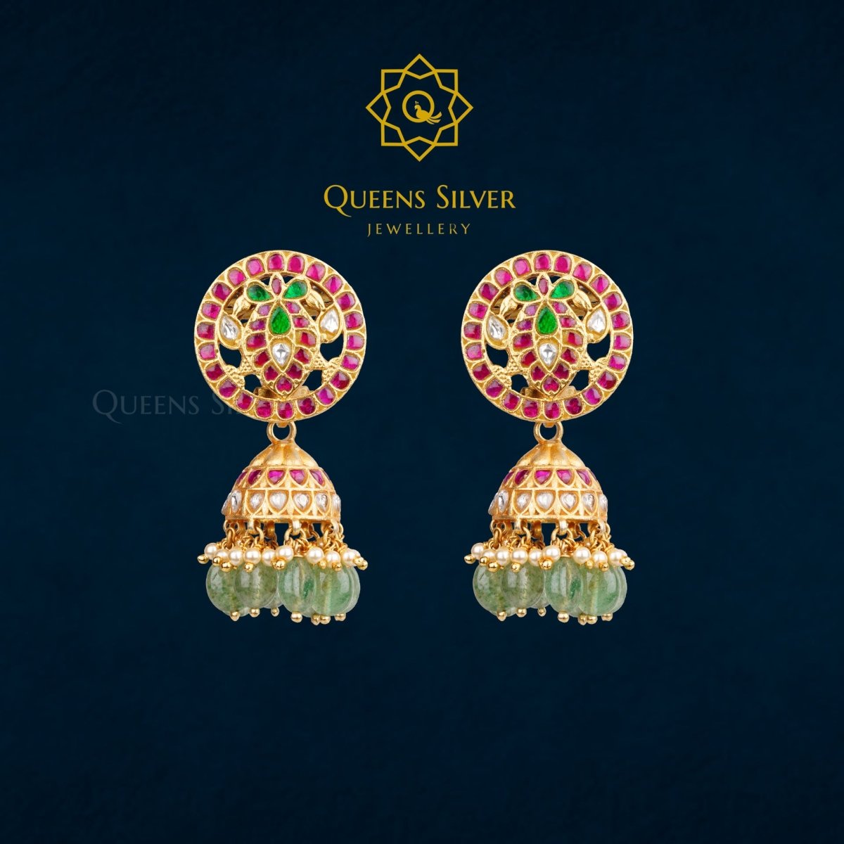 Kundan Jhumkas QSKJ0037 - Queen Silver Jewellery