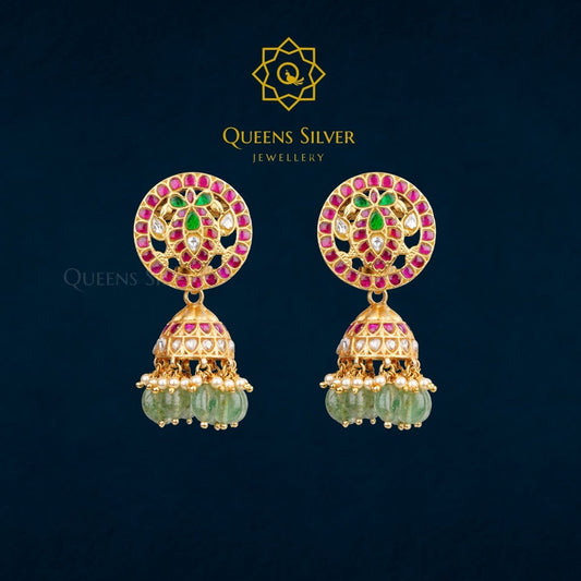 Kundan Jhumkas QSKJ0037 - Queen Silver Jewellery