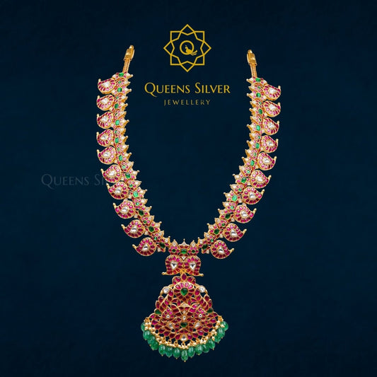 Kundan Mango Long Necklace QSKLN0002 - queens silver jewellery