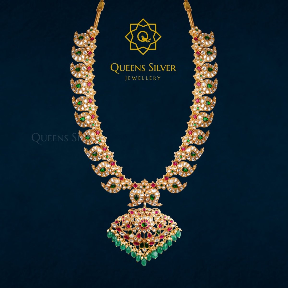 Kundan Mango Long Necklace QSKLN0005 - Queen Silver Jewellery