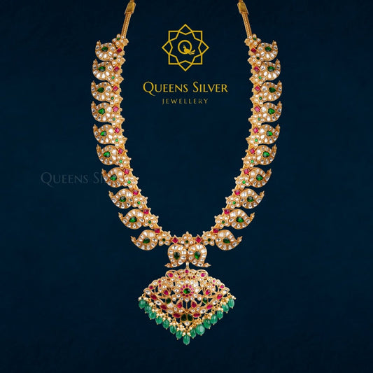 Kundan Mango Long Necklace QSKLN0005 - Queen Silver Jewellery