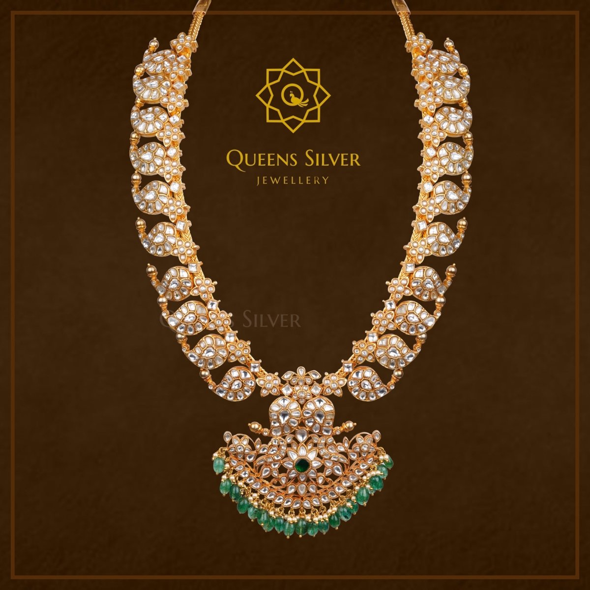 Kundan Mango Long Necklace QSKLN0006 - Queen Silver Jewellery