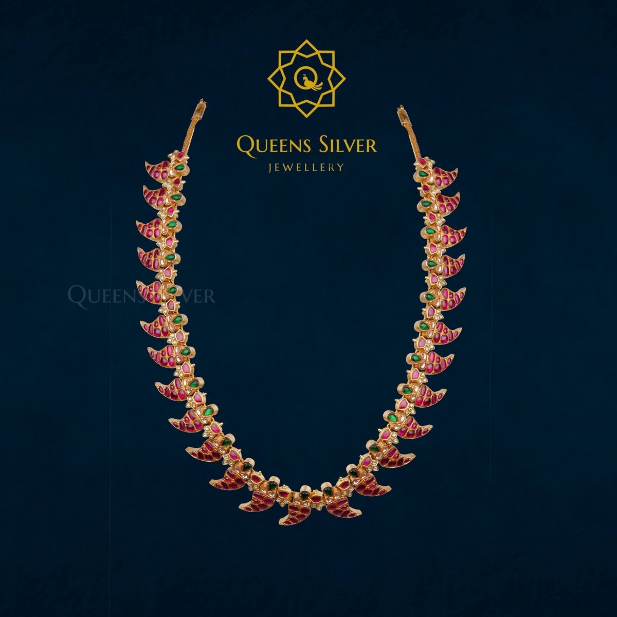 Kundan Mango Short Necklace QSKSN0003 - queens silver jewellery