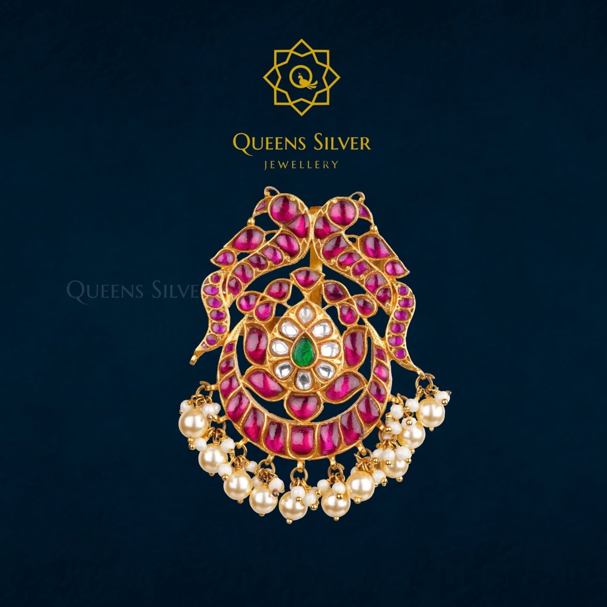 Kundan Pendant QSKP0002 - Queen Silver Jewellery