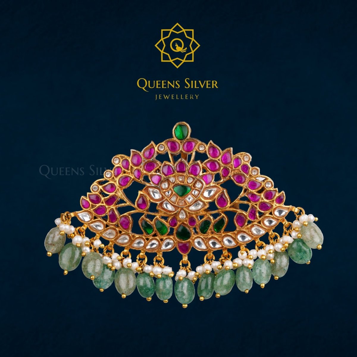 Kundan Pendant QSKP0003 - Queen Silver Jewellery