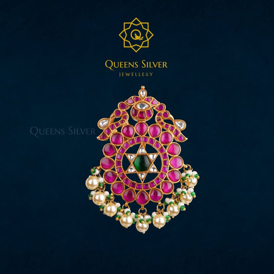 Kundan Pendant QSKP0004 - Queen Silver Jewellery