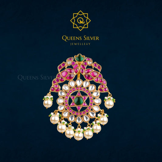 Kundan Pendant QSKP0005 - Queen Silver Jewellery