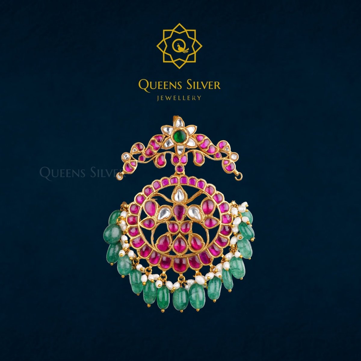 Kundan Pendant QSKP0006 - Queen Silver Jewellery