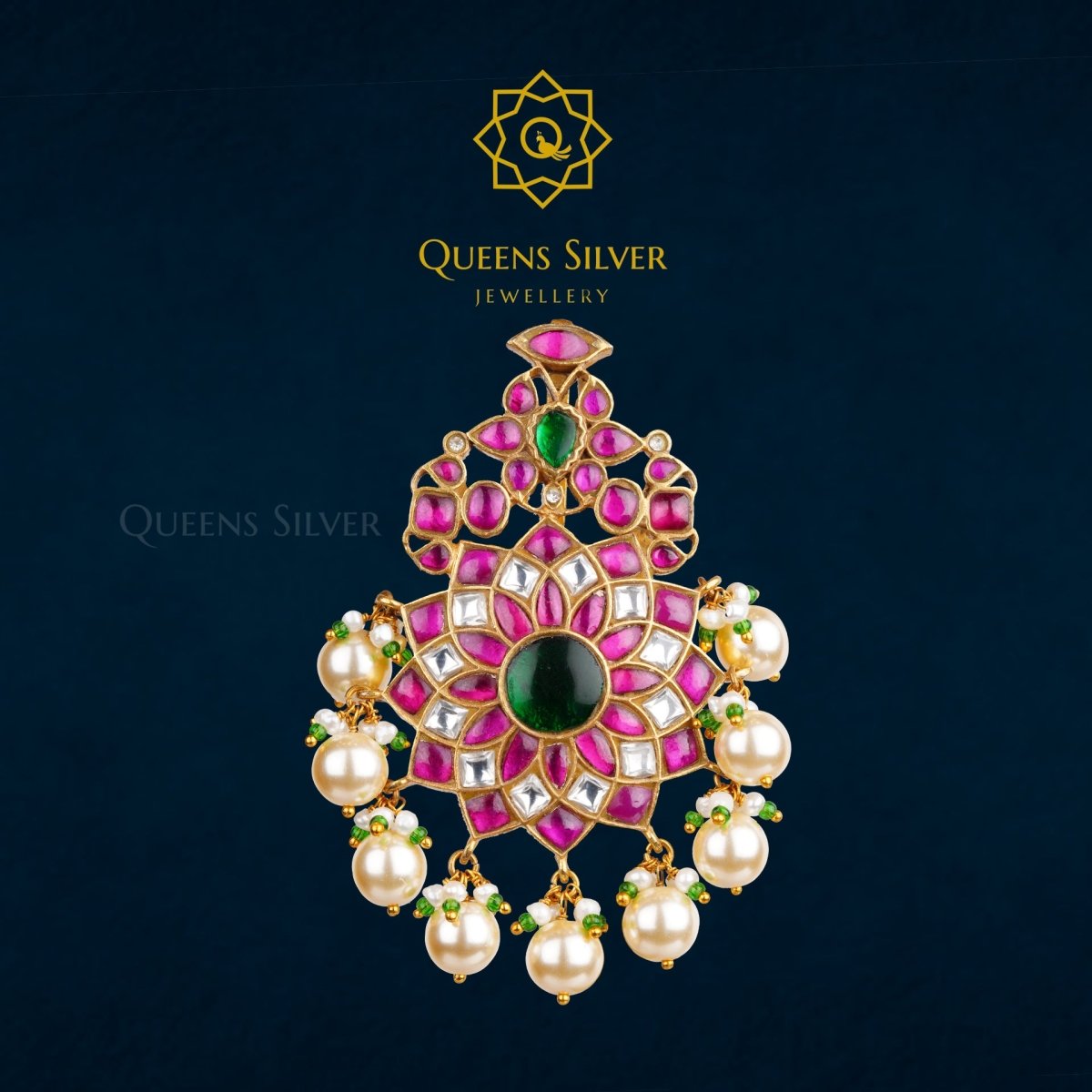 Kundan Pendant QSKP0007 - Queen Silver Jewellery