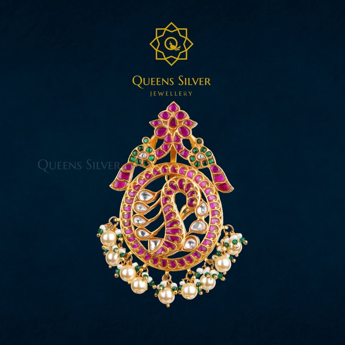 Kundan Pendant QSKP0008 - Queen Silver Jewellery