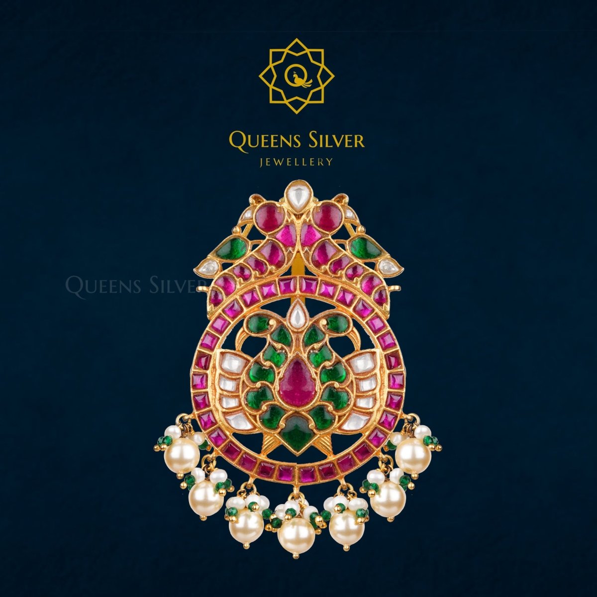 Kundan Pendant QSKP0009 - Queen Silver Jewellery