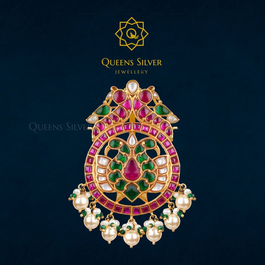 Kundan Pendant QSKP0009 - Queen Silver Jewellery