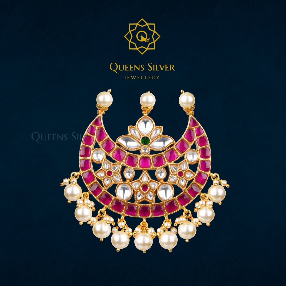 Kundan Pendant QSKP0010 - Queen Silver Jewellery