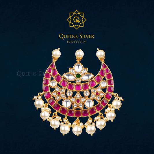 Kundan Pendant QSKP0010 - Queen Silver Jewellery