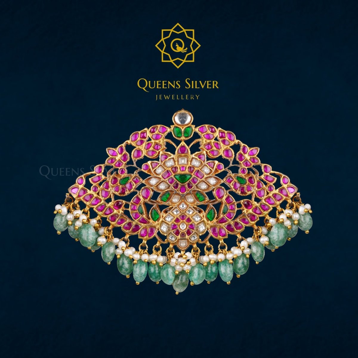 Kundan Pendant QSKP0011 - Queen Silver Jewellery