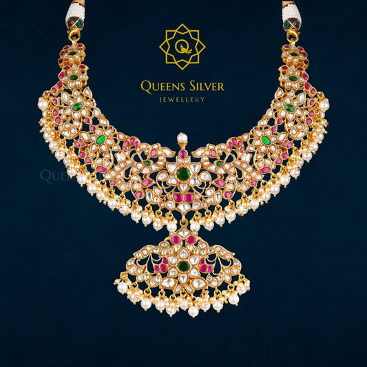 Kundan Short Necklace QSKSN0009 - Queen Silver Jewellery