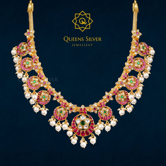 Kundan Short Necklace QSKSN0011 - Queen Silver Jewellery