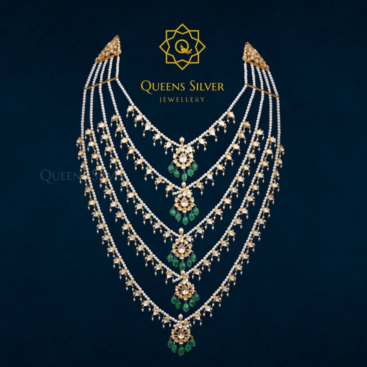 Moissanite 5 Lada Long Necklace QSMLN0001 - queens silver jewellery