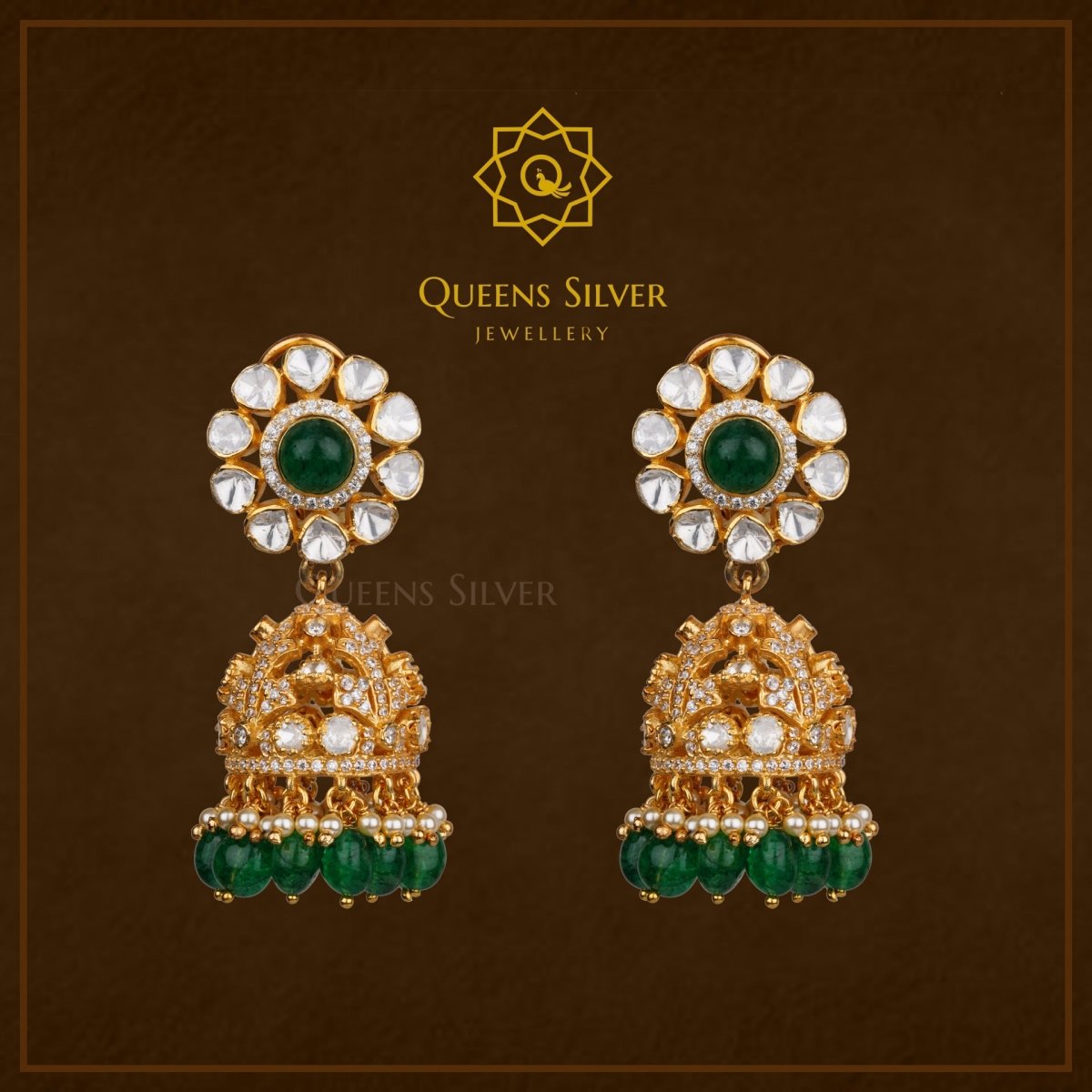 Moissanite Jhumkas QSMJ0001 - Queen Silver Jewellery