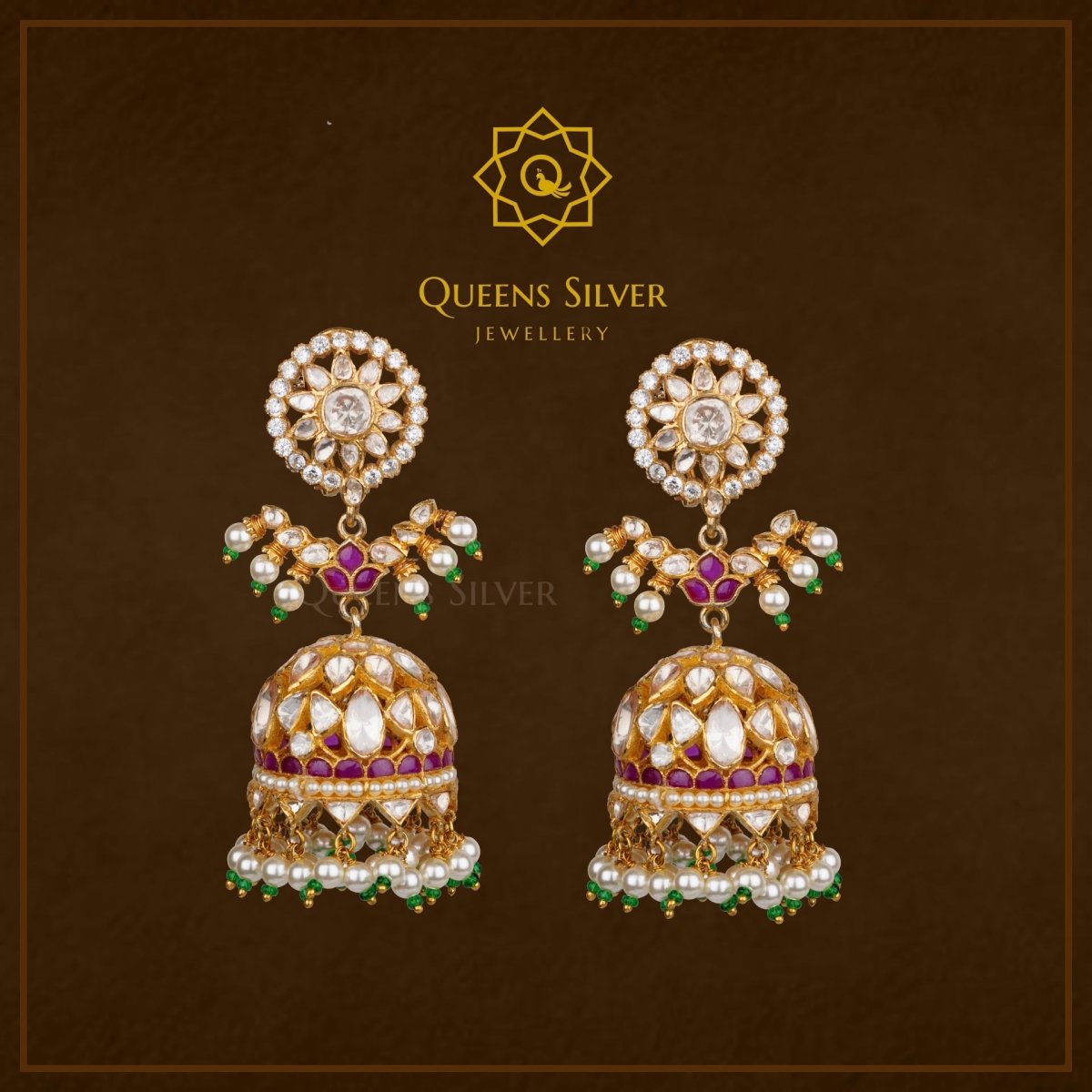 Moissanite Jhumkas QSMJ0003 - Queen Silver Jewellery