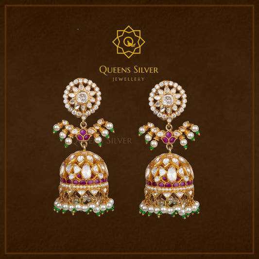 Moissanite Jhumkas QSMJ0003 - Queen Silver Jewellery