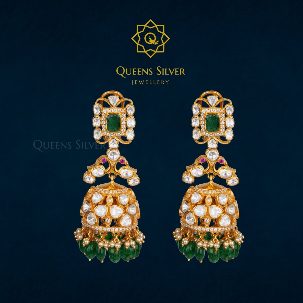 Moissanite Jhumkas QSMJ0004 - Queen Silver Jewellery